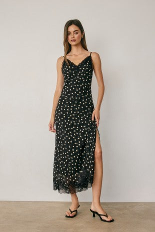 Polka Dot Lace Trim Slip Dress