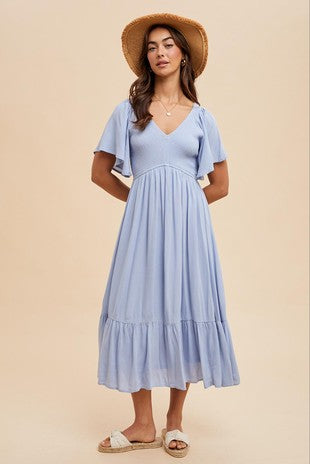 MIDI FLUTTER SLEEVE DRESS