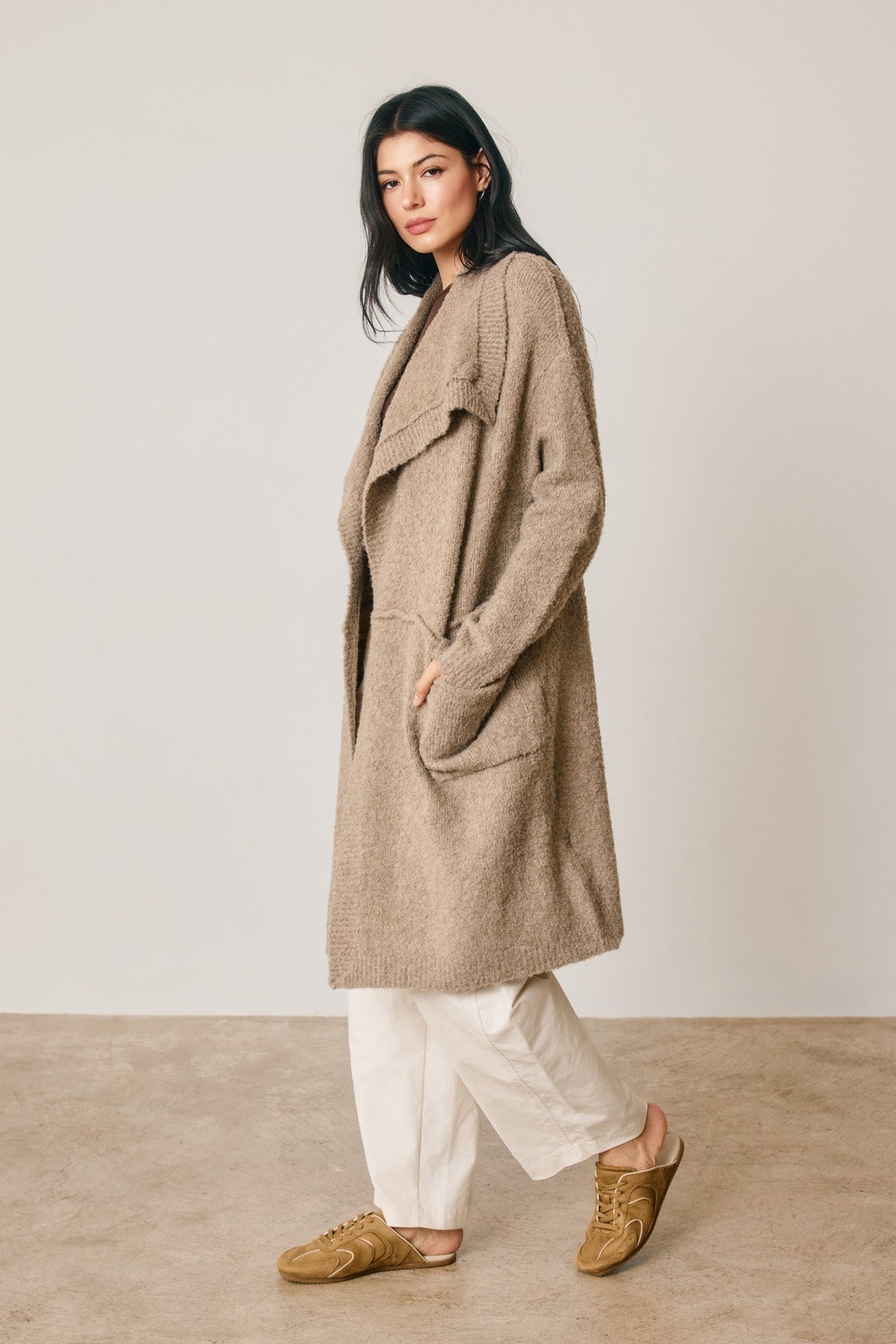 Mocha Knit Drape Collar Cardigan