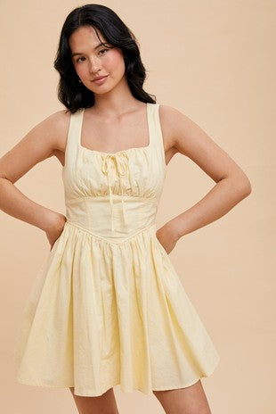 LINEN BLEND DROP WAIST MINI DRESS