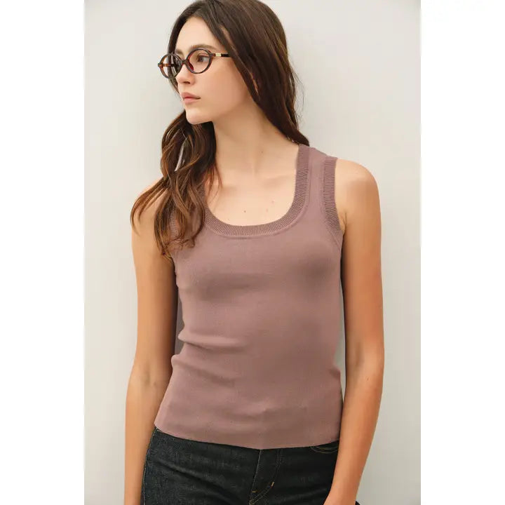 Cocoa Scoop Neck Basic Sweater Tank