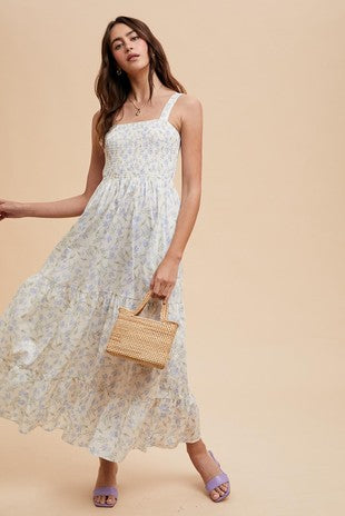 Smocked Blue Floral Maxi Dress