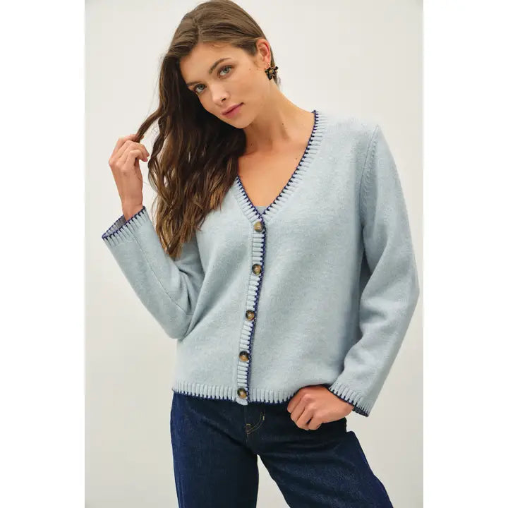 Light Blue Wool Blended Stitch Cardigan
