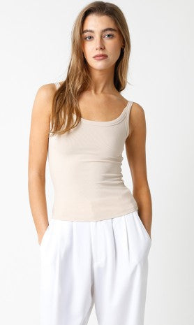 Beige Ribbed Tank Top