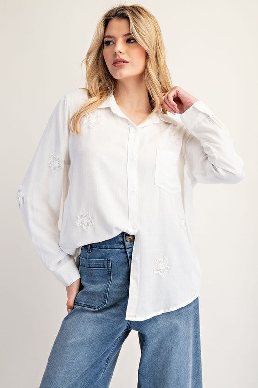 Frayed Star Patch Long Sleeve Top