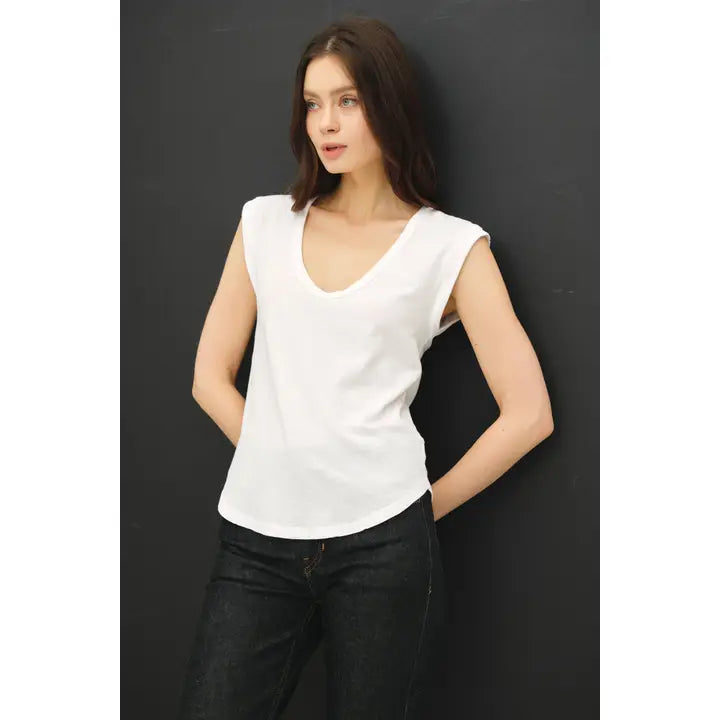 White Cap Sleeve Garment Dyed Top