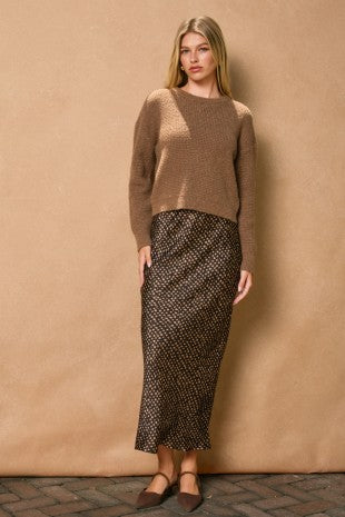 Brown Spotted Pull On Maxi Skirt