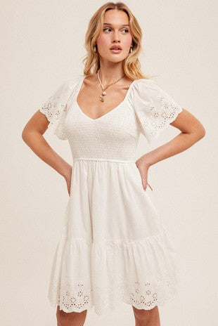 Smocked Eyelet Babydoll Dress