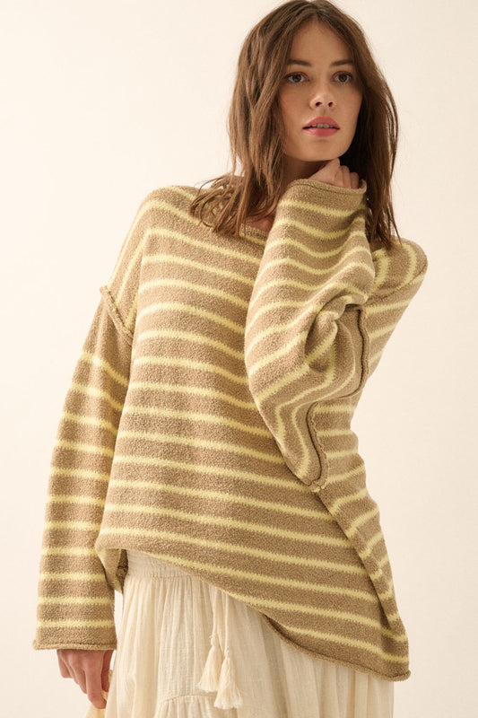 Taupe and Yellow Textured Oversized Sweater