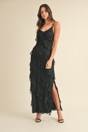 Midnight Lace Ruffled Dress