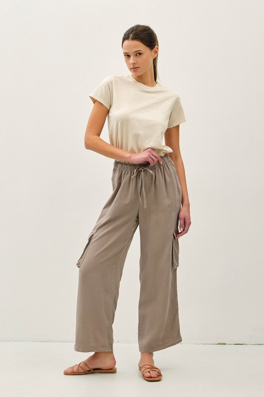 Drawstring Wide Leg Cargo Pants