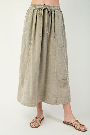 MINERAL WASHED KNIT CARGO MAXI SKIRT