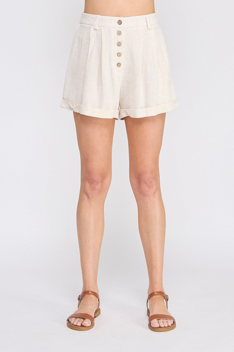 Natural Soft Linen Pleat Shorts