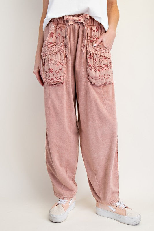 Print Mix Barrel Pants