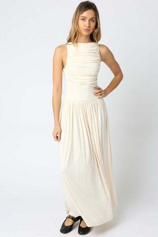 Cream Ruched Maxi Dress