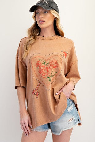 HEART MINERAL WASHED COTTON TOP
