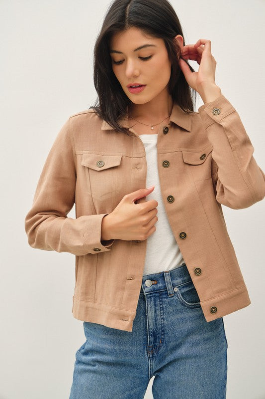 Linen Blend Buttoned Jacket