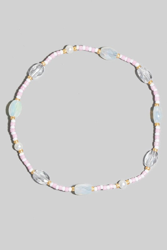 Oval Glass Beaded Elastic Bracelet