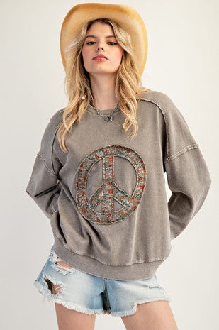 PEACE SIGN WASHED TERRY PULLOVER