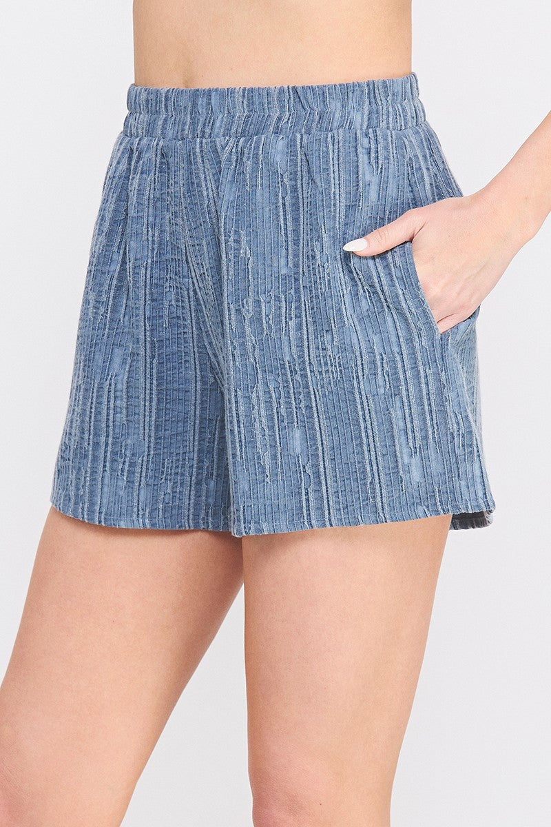 Denim Texture Elastic Waist Shorts