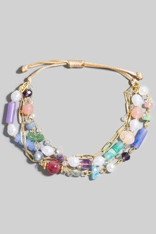 Stone And Pearl Cord Bracelet