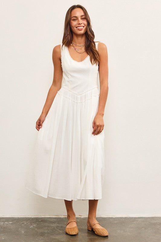 White Frayed Edge Tiered Dress