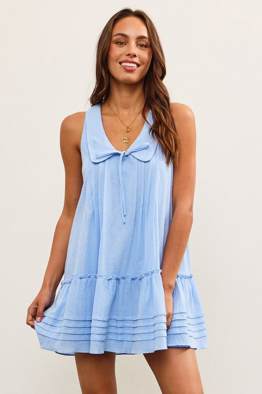COLLAR RUFFLE HEM DRESS