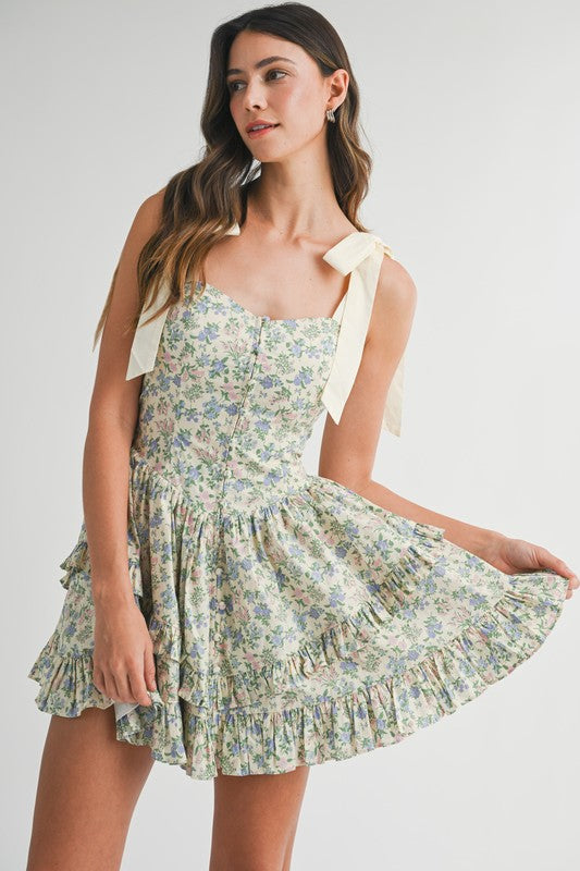 FLORAL TIERED MINI DRESS