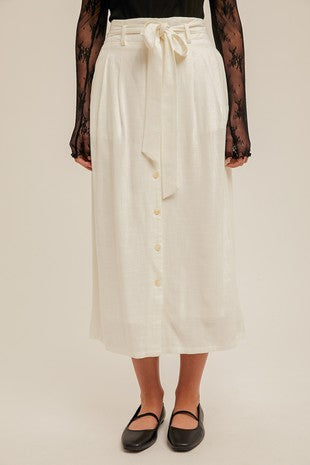 Button Down Linen Skirt With Pockets