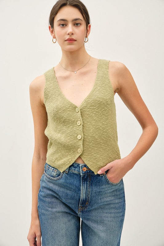 Cotton Slub Button Up Vest