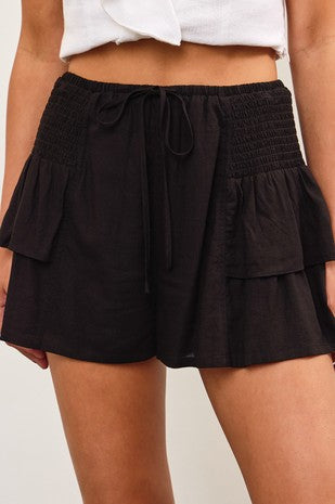 Midnight Side Tiered Ruffle Shorts