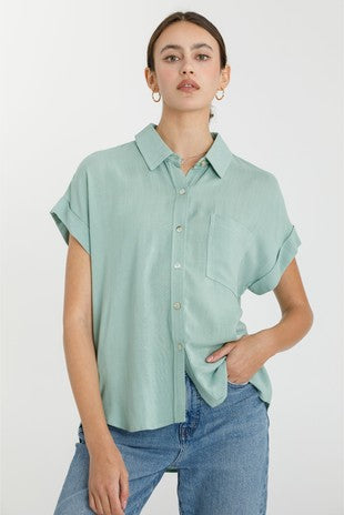 Solid Short Sleeve Button Down Shirt