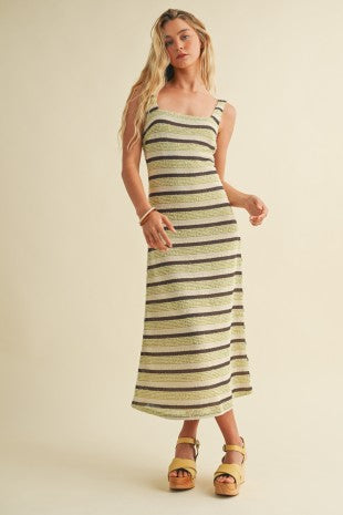 Square Neck Striped Sleeveless Dress