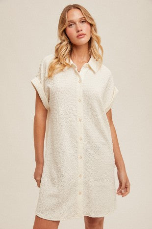 Textured Button Down Shirt Dress