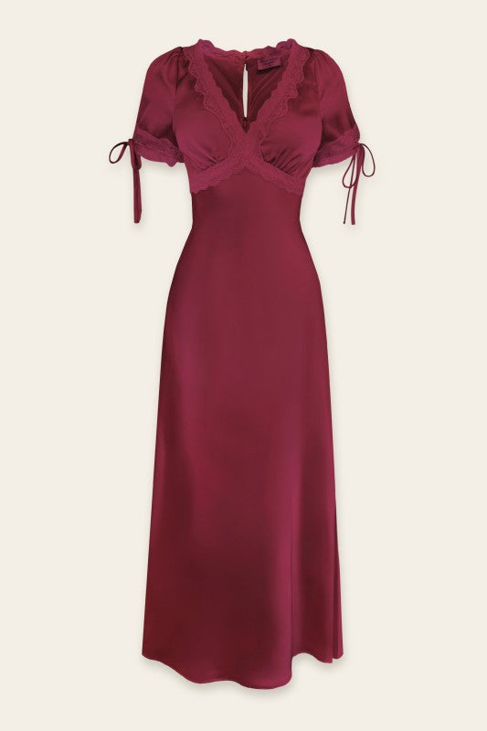 Magenta Lace Trim Midi Dress
