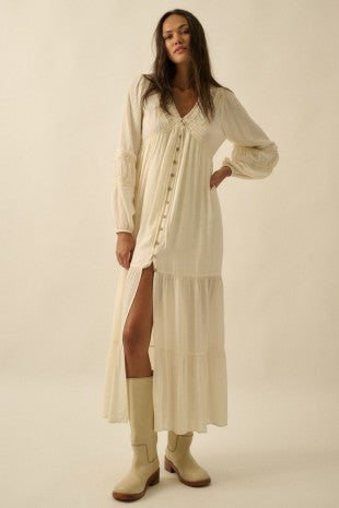 Lace-trim Button Maxi Dress