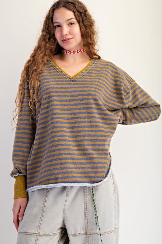 Striped Terry Pullover Sweater