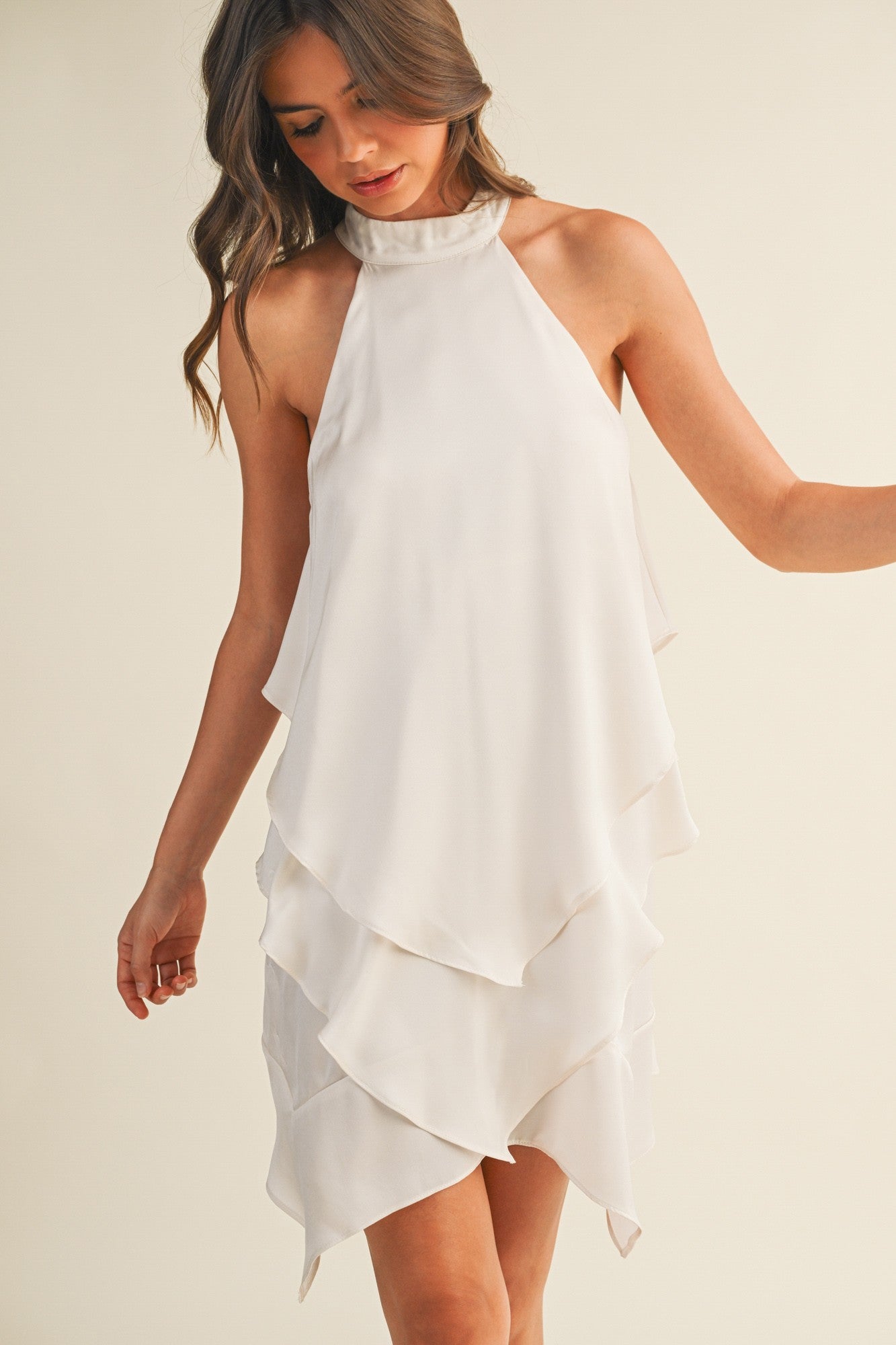 White Ruffle Layer Mini Dress