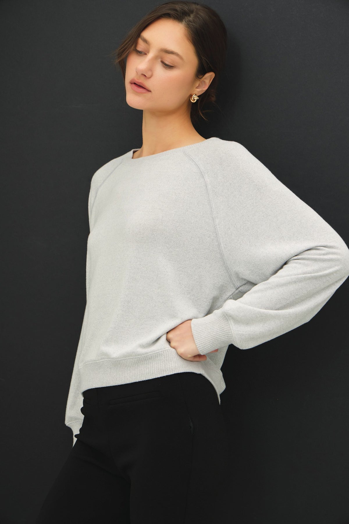 Gray Soft Raglan Knit Top