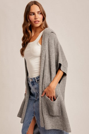 Gray Hooded Sweater Poncho
