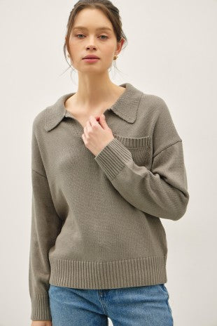 Sage Collared Henley Sweater