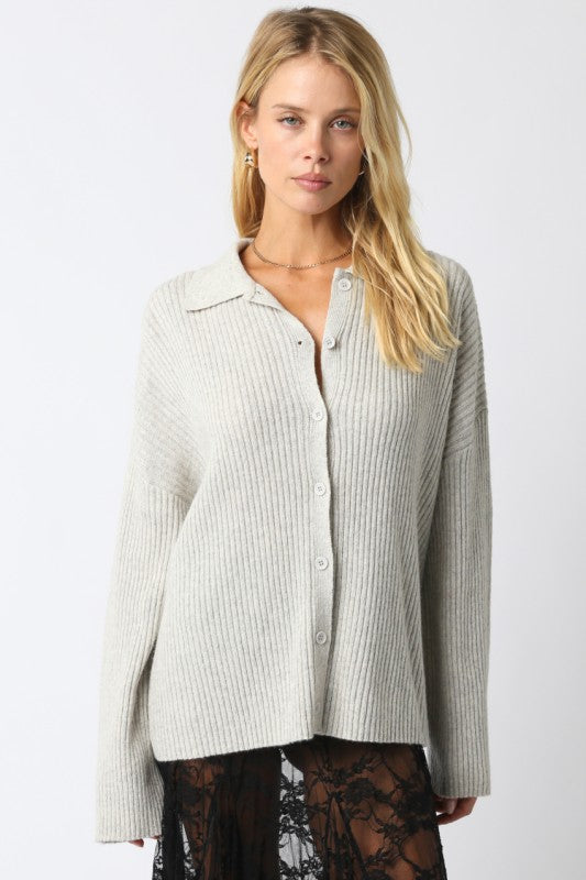 Light Gray Button Down Collar Sweater