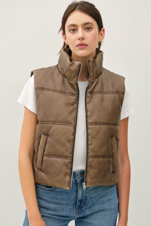 Faux Leather Puffer Vest