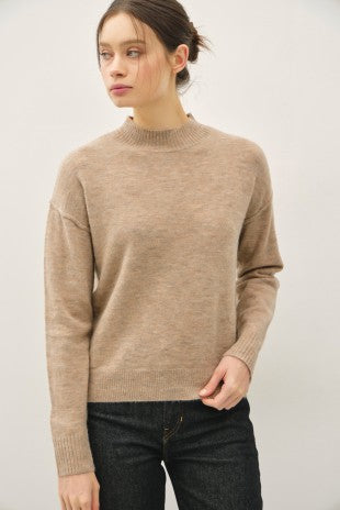 Tan Brown Highneck Cropped Sweater Top