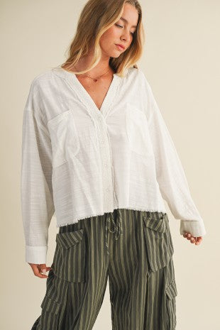 White Lace Raw Cut Blouse