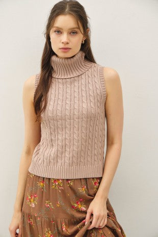 Taupe Chunky Cable Sweater Vest