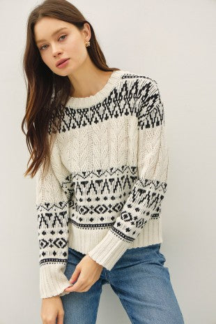 Black White Cable Knit Sweater