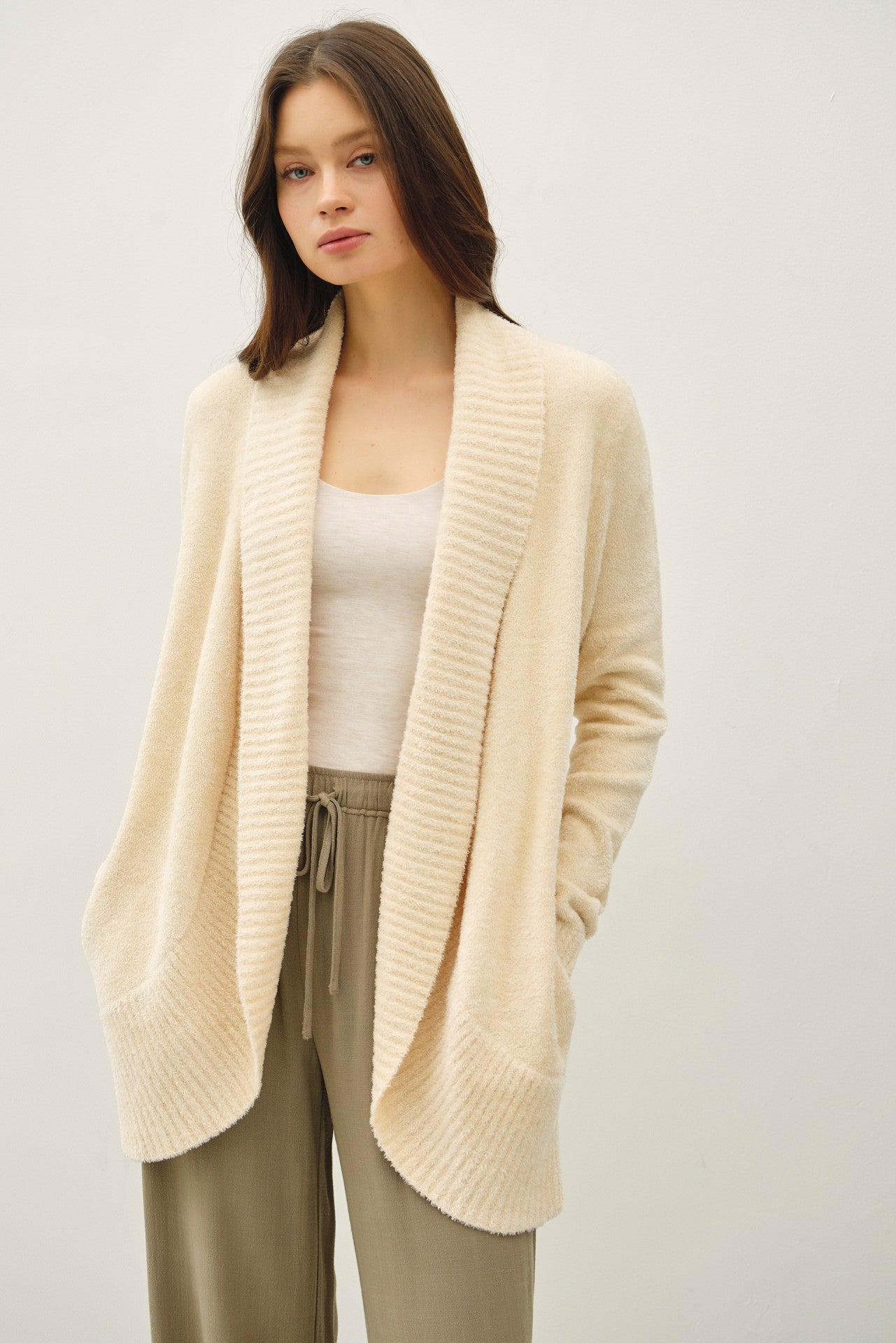 Beige Cowl Sweater Cardigan