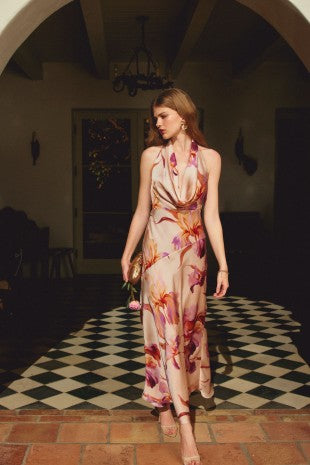 Draped Halter Neck Maxi Dress