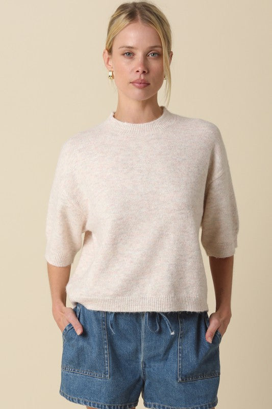 Oatmeal Half-sleeve Sweater Top